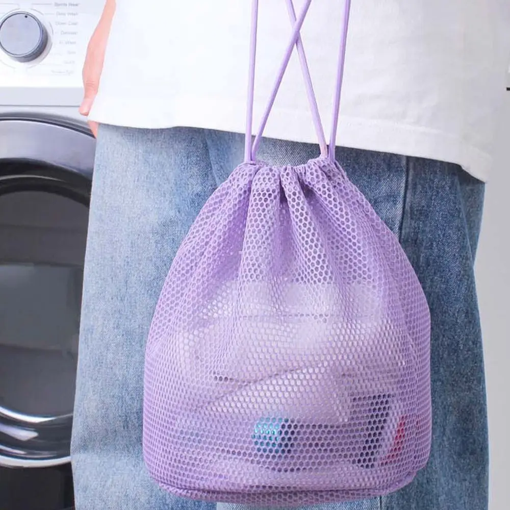 Fashion Dopamine Color Cosmetic Bag Drawstring Large Capacity Storage Bag Mesh Lazy Toiletries Bag