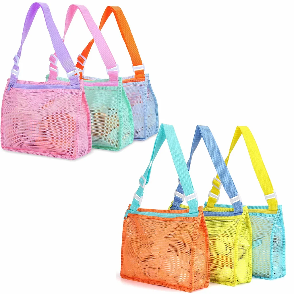 3 Pcs Mesh Bag - Beach Toy Mesh Bag,Collect Seashells & Beach Toys,Swimming Accessories Storage Bag,Convenient and Easy to Carry