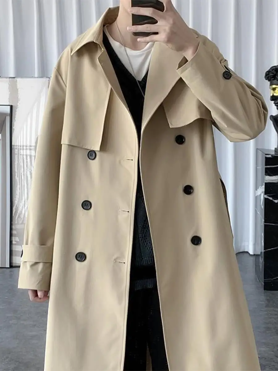 

Loose Men's Overcoat Korean Sle Mid-Length Trendy Haome Knee-Length Windbreaker Spring New Arrival Youth Faion