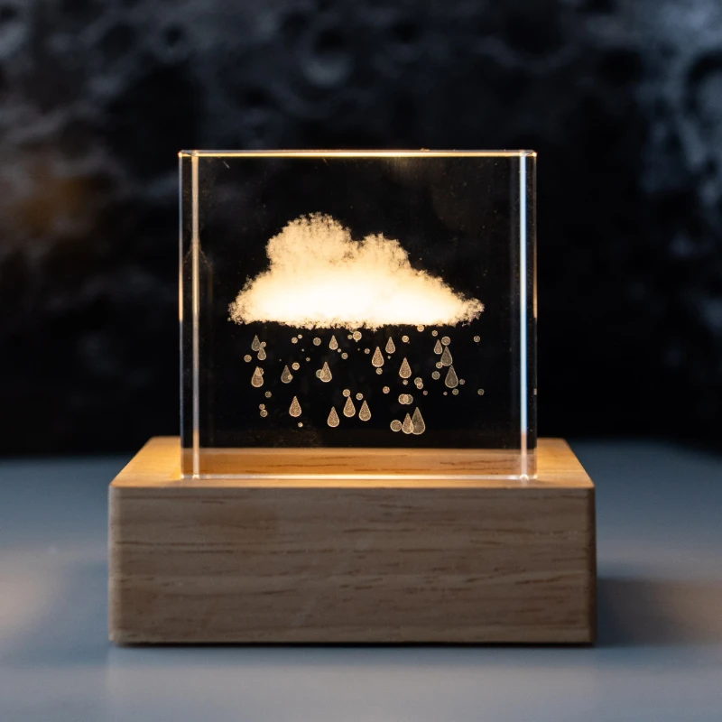 Luz de mesa temática de universo de cielo de cristal de cubo, lámpara de decoración de arte creactivo, agujero negro, luz nocturna de Luna meteorológica, carga USB, 6cm