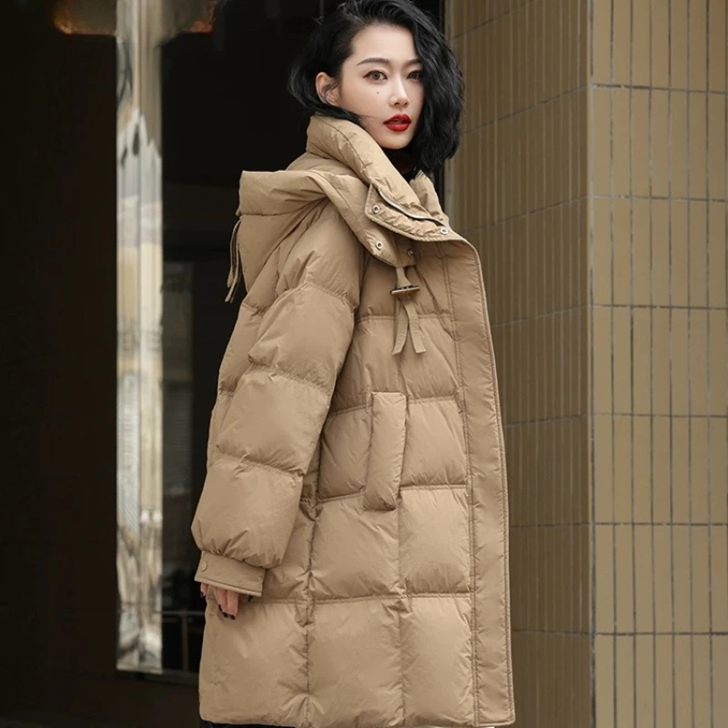 Hooded Puffer Coats for Women, Casual Puffer Coats, Loose Pockets Down Jackets Windproof Warm Jackets, Korean Commuter Outerwear