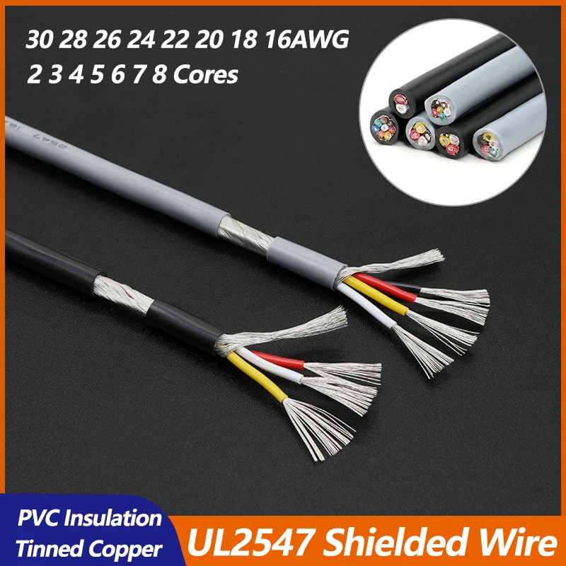 UL2547 Multi-core Shielded Wire  2 3 4 5 6 7 8 Cores Channel Audio Line 30 28 26 24 22 20 18 16AWG Speaker Signal Copper Cable