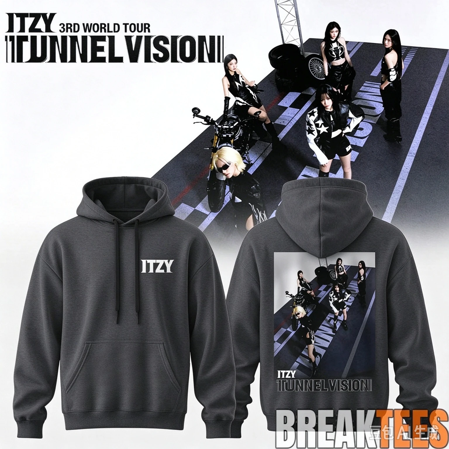 2026 ITZY 3rd World Tour Tunnel Vision Hoodie Front Back Print Unisex Oversized Hooded Sweatshirt Kpop Fans Concert Merch