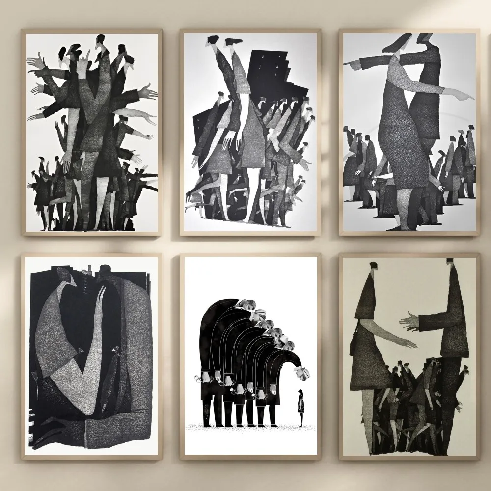 

Modern Nordic Black White Abstract Characters Poster Self-adhesive Art Waterproof Paper Sticker Coffee House Bar Room Wall Decor