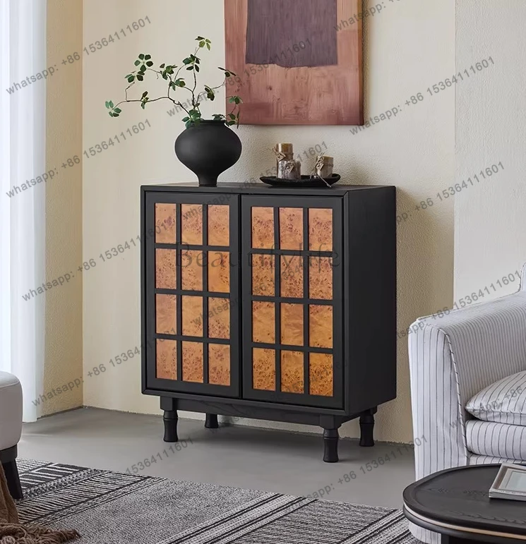 

Ретро-комод для гостиной, пристенный, из массива дерева, для хранения в спальне, черный, для прихожей