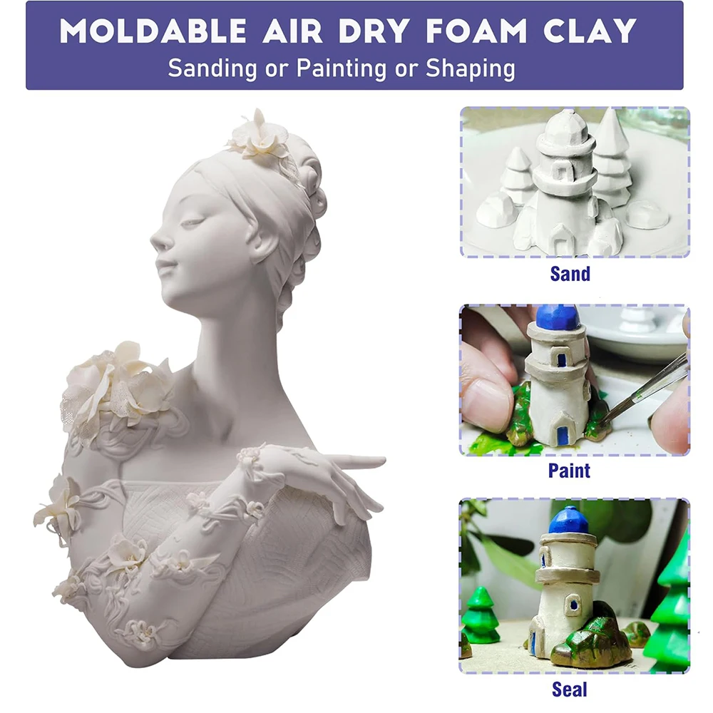 500g Air Dry Clay Foam Modeling Clay, Soft Squishy Molding Clay, Moldable Clay for Kids Adults, Arts & Crafts Project Slime