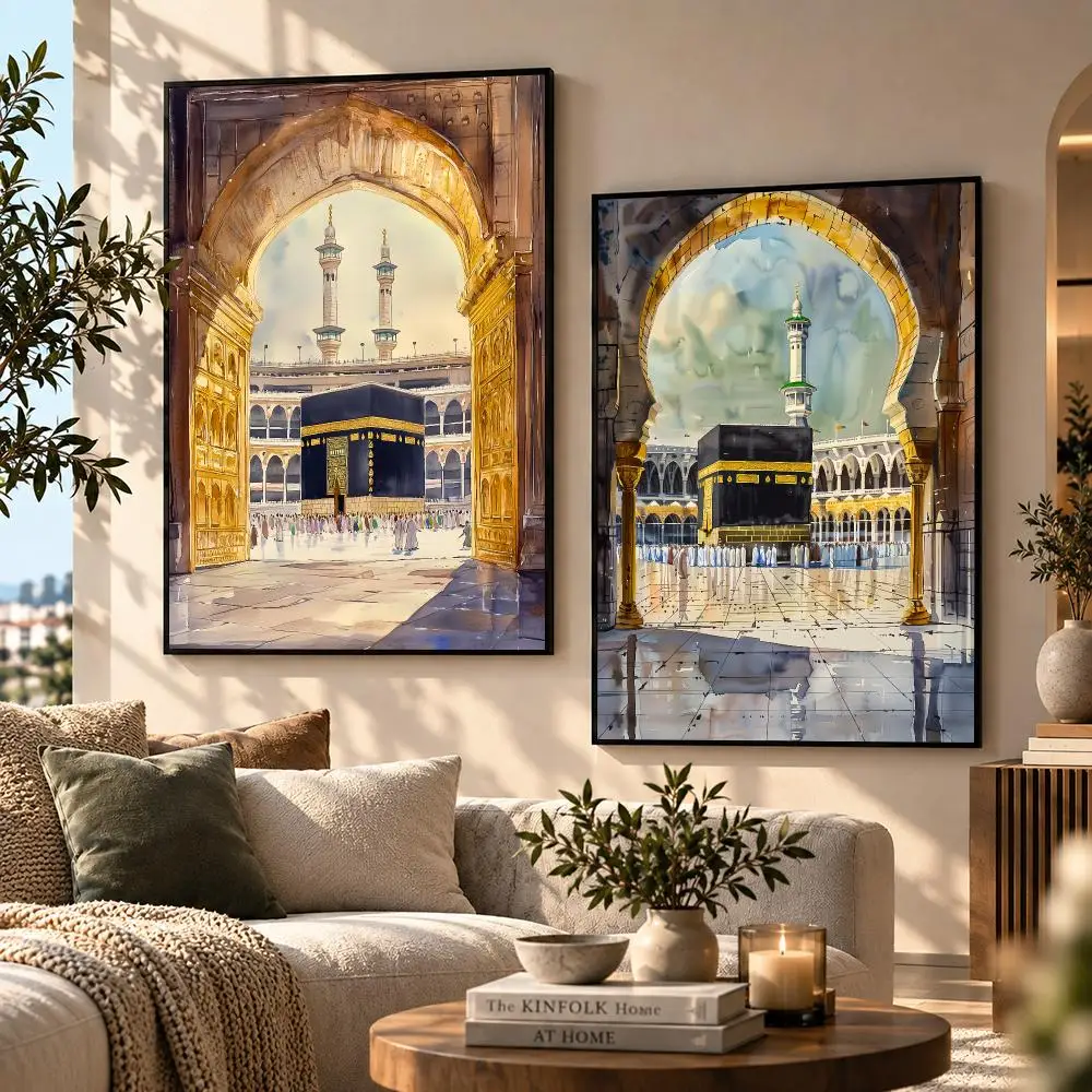 Al-Aqsa Mosque Kaaba Islamic Canvas Poster Watercolors Decorative Painting Poster HD