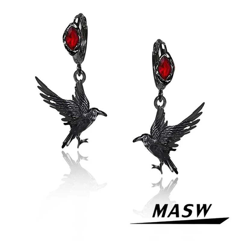 

MASW Original Design Hiphop Cool Hot Girl Style Red Crystal Black Bird Drop Earrings For Women Party Gift Trendy Jewelry