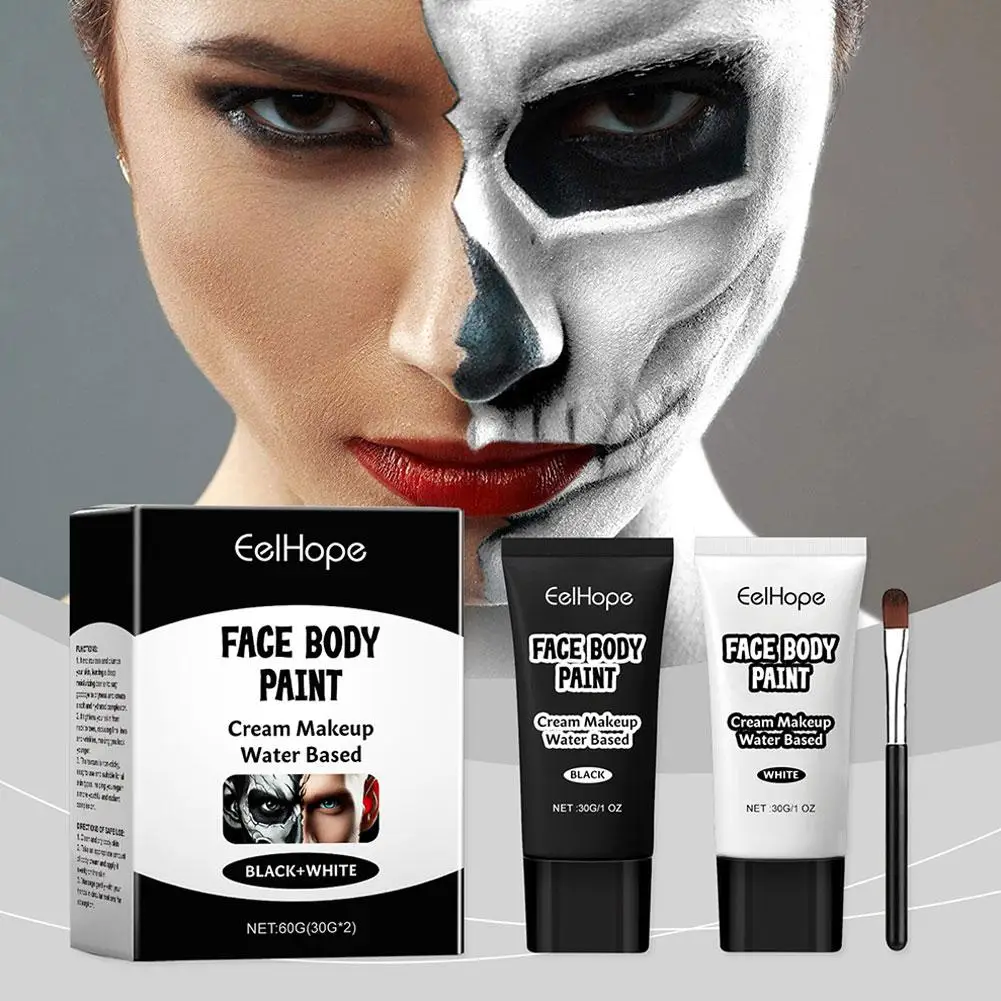 Fond de teint noir et blanc d'Halloween, crème de maquillage, correcteur pour le visage, zombie blanc, 1 ensemble, cosplay Y0l2