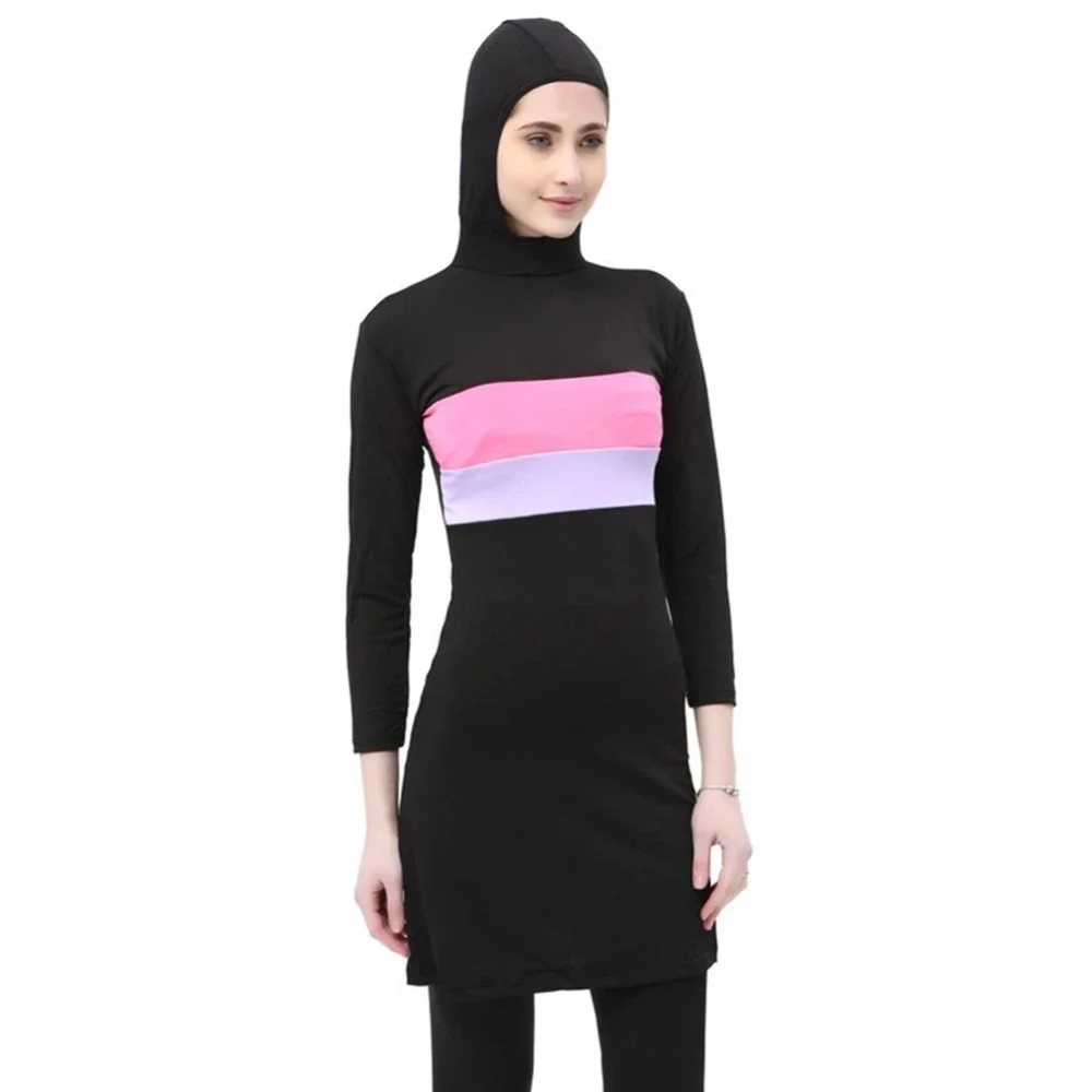 Traje de baño musulmán con estampado a rayas para mujer, Hijab musulmán, bañador islámico de talla grande, ropa de Surf, burkini deportivo 5XL