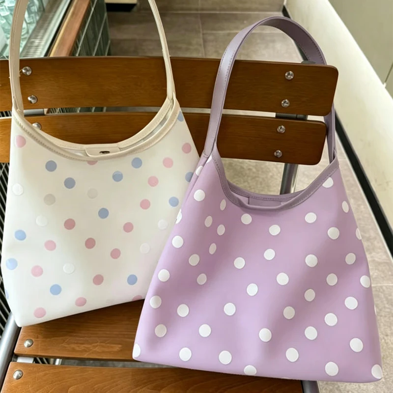 

Cute Polka Dot Jelly Bag Women PVC Lightweight Waterproof Shoulder Bag Daily Commute Candy Color Shopping Handbag