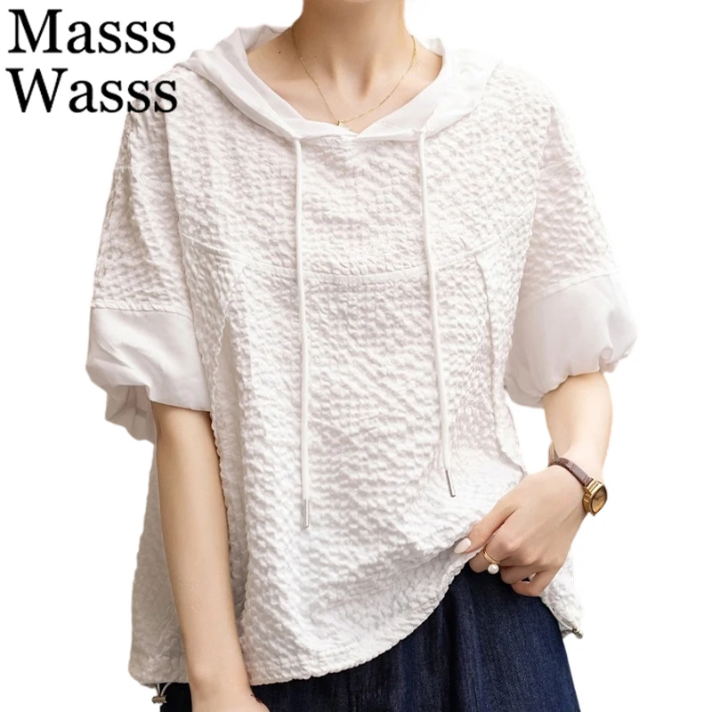 

Masss Wasss Brand Summer Womens Fashion Hooded Casual Oversized Tshirts Ladies Classic Loose Tops Elegant Luxury Cotton Clothes