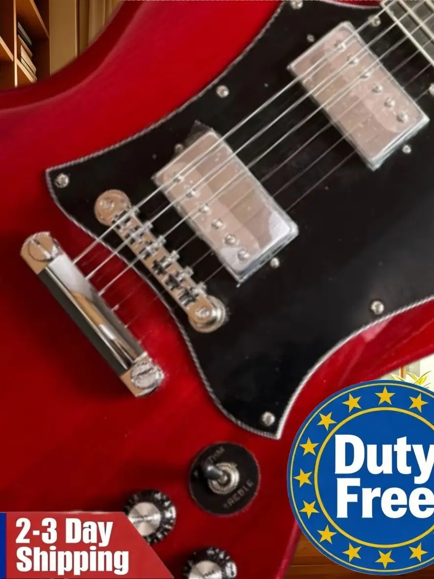 Sofort lieferbare rote Einsteiger-Rockgitarre mit fester Brücke, HH-Tonabnehmern, Palisander-Griffbrett und Lightning-Hals – Einsteiger-Saiteninstrument für Musikliebhaber