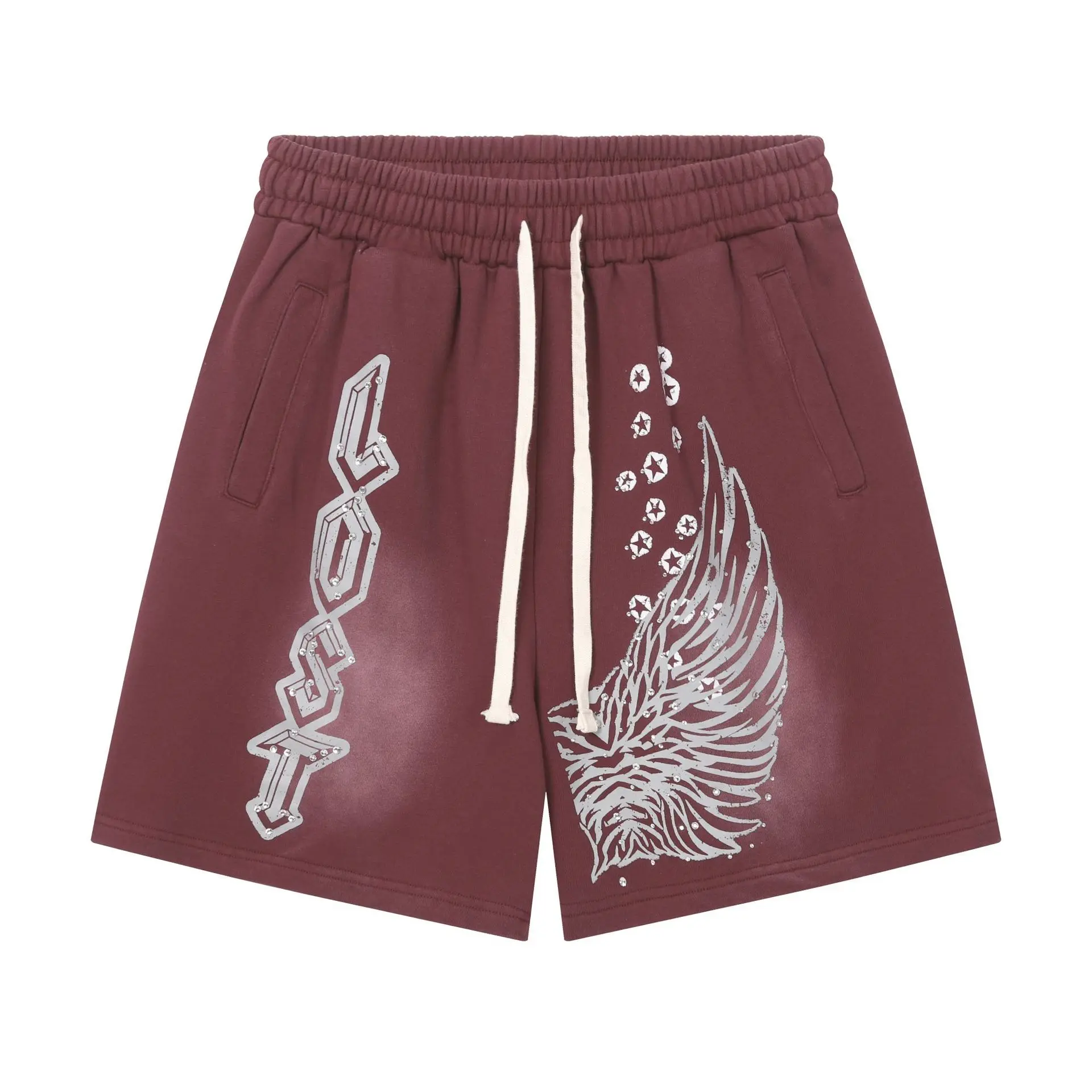 Y2K Strass Baggy Jogger-Shorts Weites Bein Gewaschene Trackshorts Hip-Hop Streetwear Hip-Hop Distressed Kurze Sweatpants 2026 – Detail 7