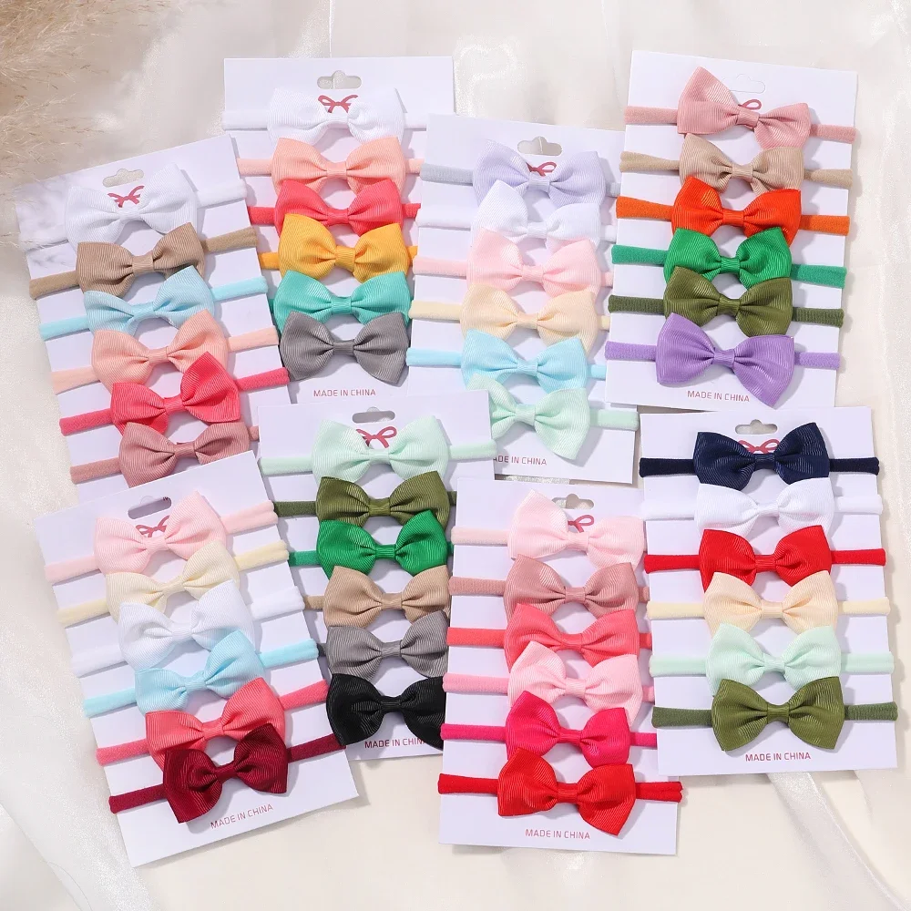 5Pcs/Set Elastic Baby Headband Solid Corduroy Ribbon Bow Headscarf Hairband Newborn Cute Knitted Headband Babe Hair Accessories