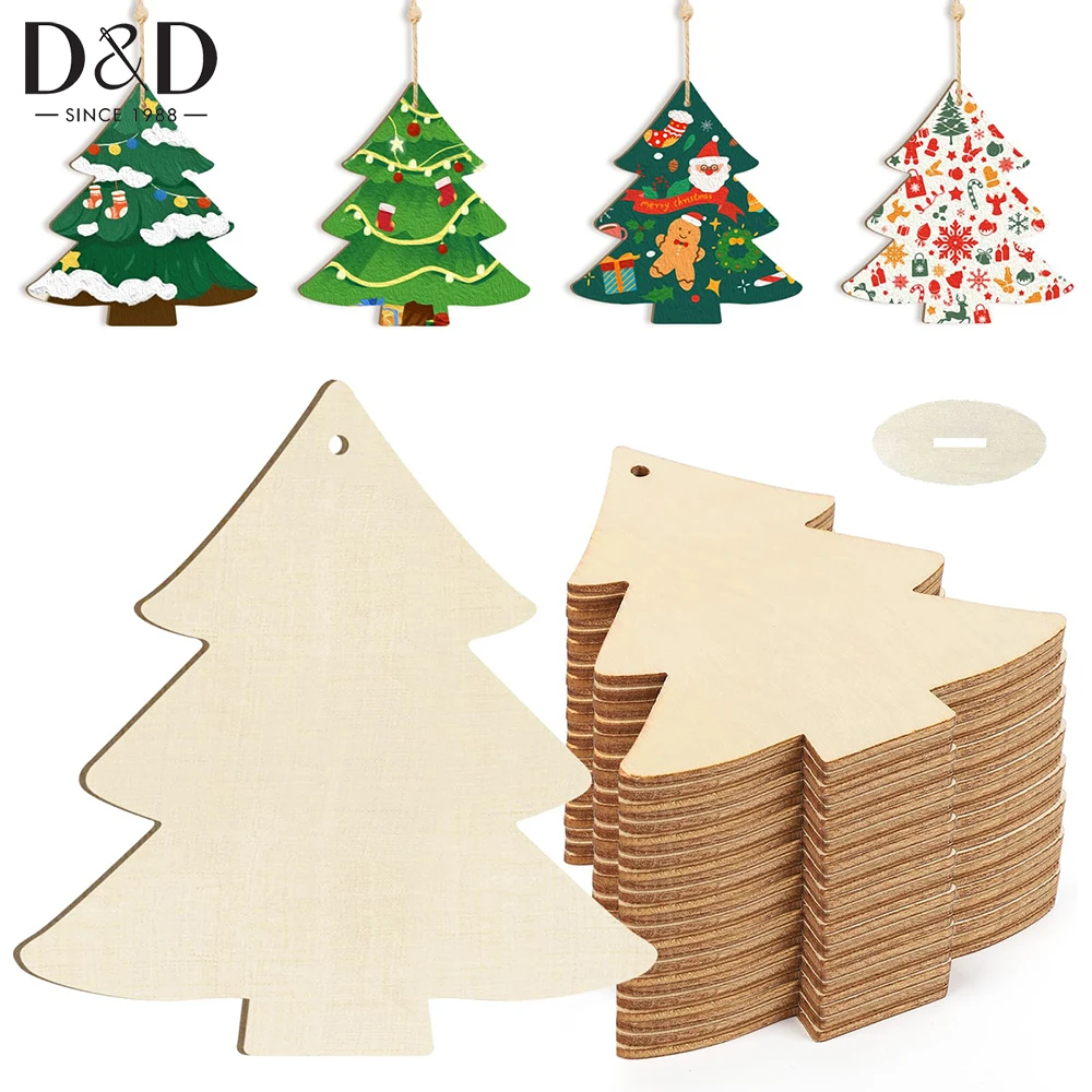 

10pcs Unfinished Wooden Christmas Tree Cutouts Christmas Tree Wood Discs Hanging Ornament for DIY Thanksgiving Decoration