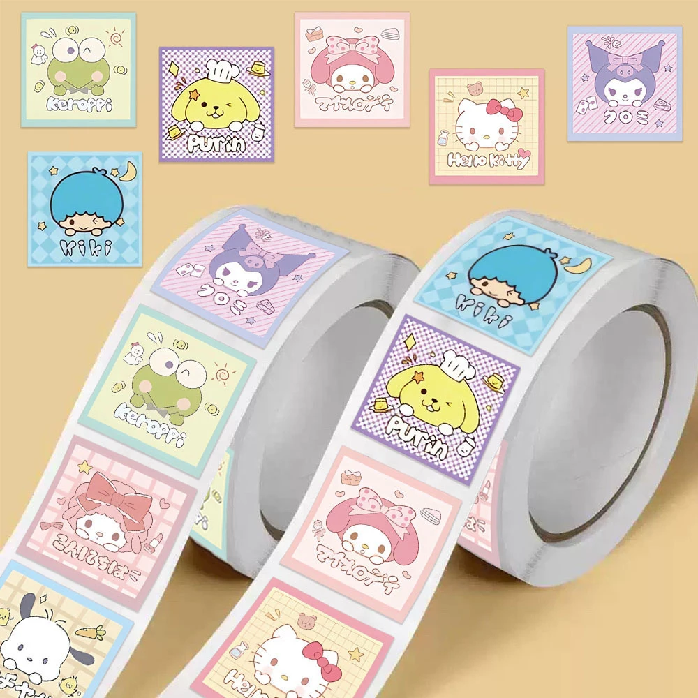 

500pcs/Roll Sanrio Anime Kuromi My Melody Cinnamoroll Seal Label Stickers Cute Decals DIY Notebook Decoration Reward Sticker Toy