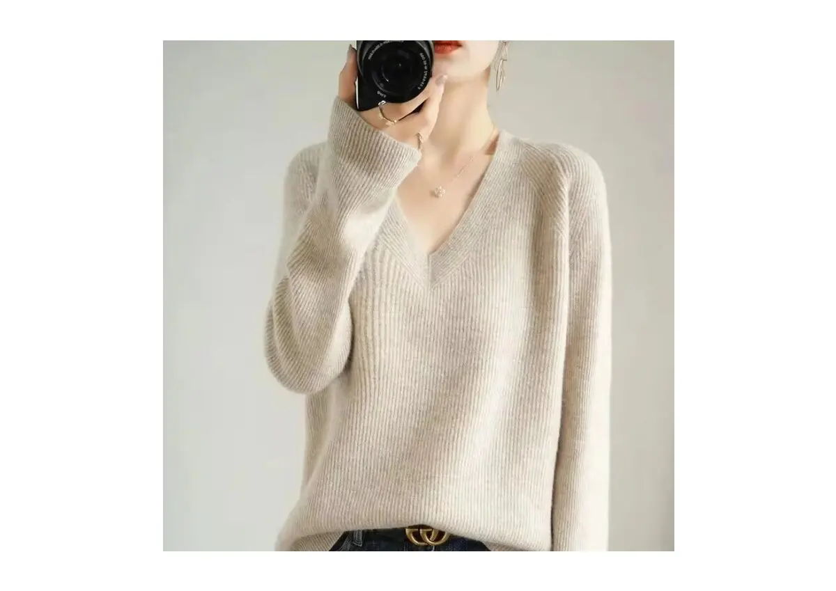 

Fall / Winter New sweater Women V-neck jumper board simplistic oversized sweater knitted elegant lady jumper