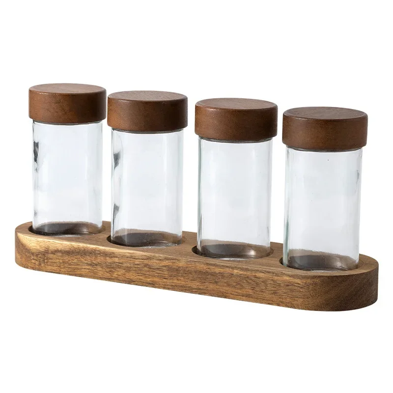 4-piece Set of Clear Glass Storage Jars Candy Airtight Jars with Tray Kitchen Nuts and Coffee Bean Spice Storage Containers New view 5