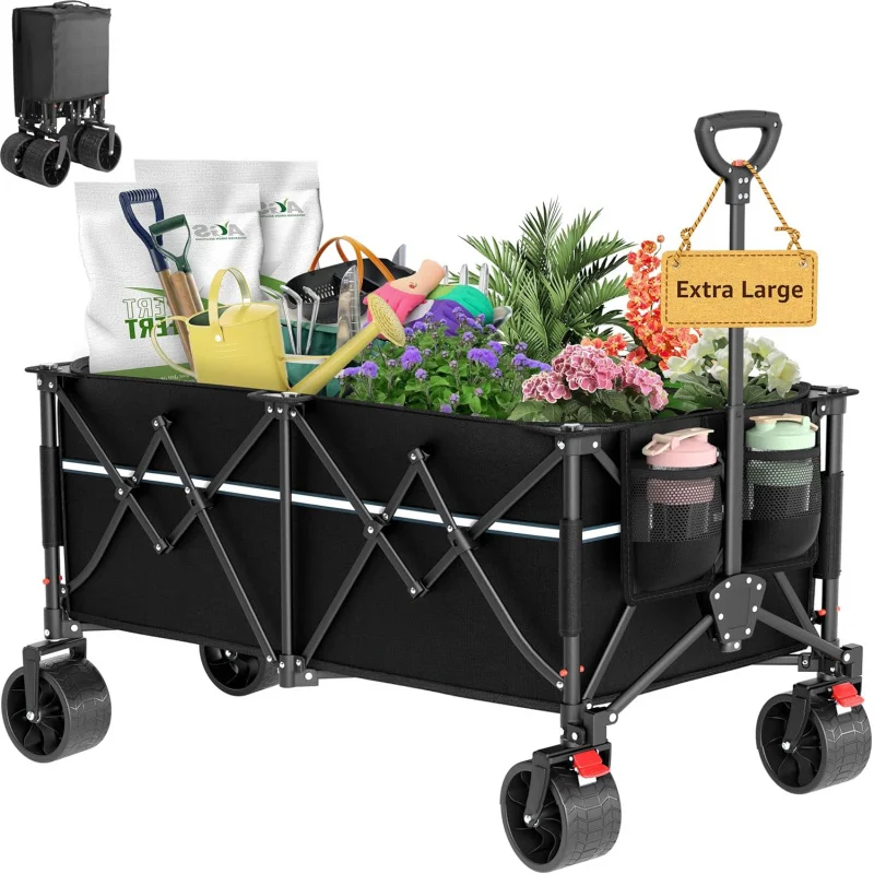 

260L Heavy Duty Foldable Utility Wagon Cart with Wheels, Portable Collapsible Cart Garden, Camping, Shopping & Sports