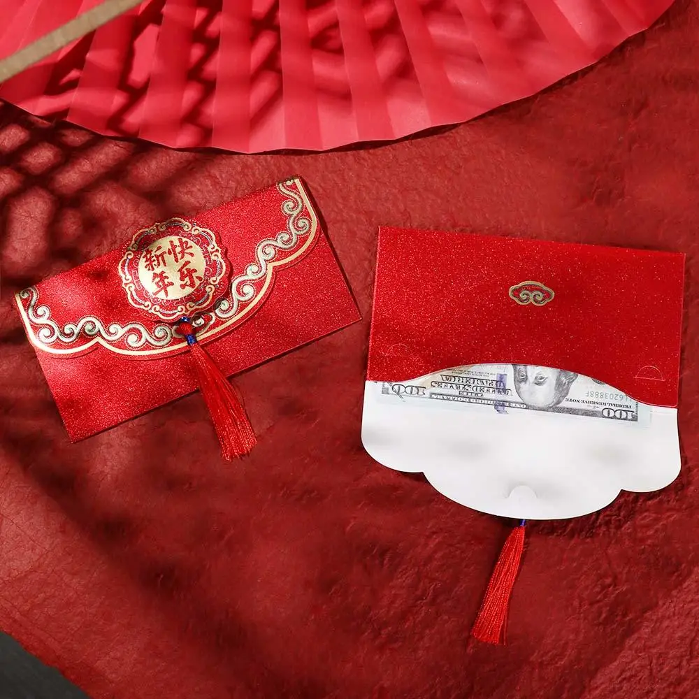 2pcs Chinese Style New Year Red Envelope with Tassels Vintage Luck Money Envelopes Red Large Size Lucky Money Pocket