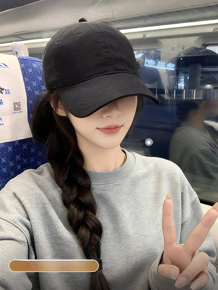 monstar-korean-style-wide-brim-baseball-cap-women's-summer-small-duckbill-cap-face-slimming-versatile-black-adjustable-hat