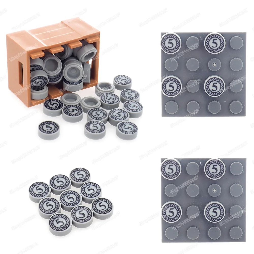 Number 5 Coin Pattern Black Building Block Printed 98138 Tiles Moc Figures City Shopping Accessories Scenes Model Child Gift Toy