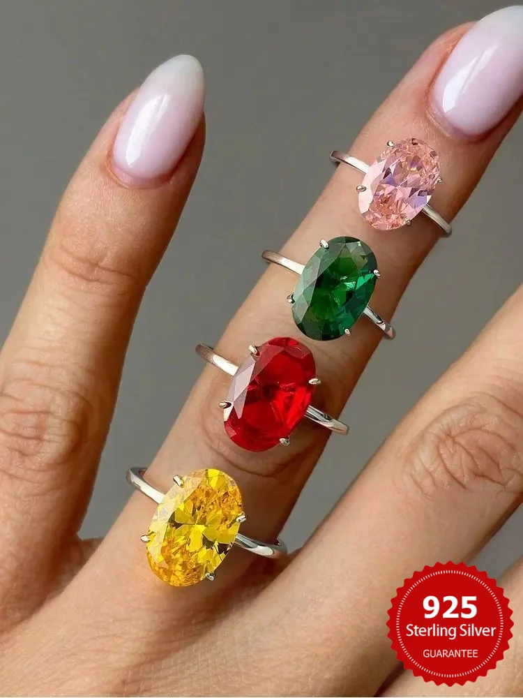 

925 Sterling Silver Advanced Fashion 8*12MM Oval Zircon Ring For Women Engagement Wedding Luxury High Quality Fine Jewelry