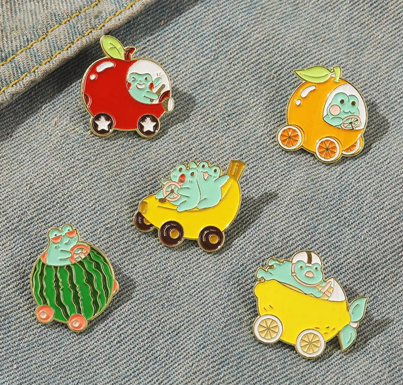 Pines Bag Lapel Pins Cartoon Animal Badge Jewelry Gift for Kids Friends Frog Stroller Enamel  Pins Custom Apple Fruit Series