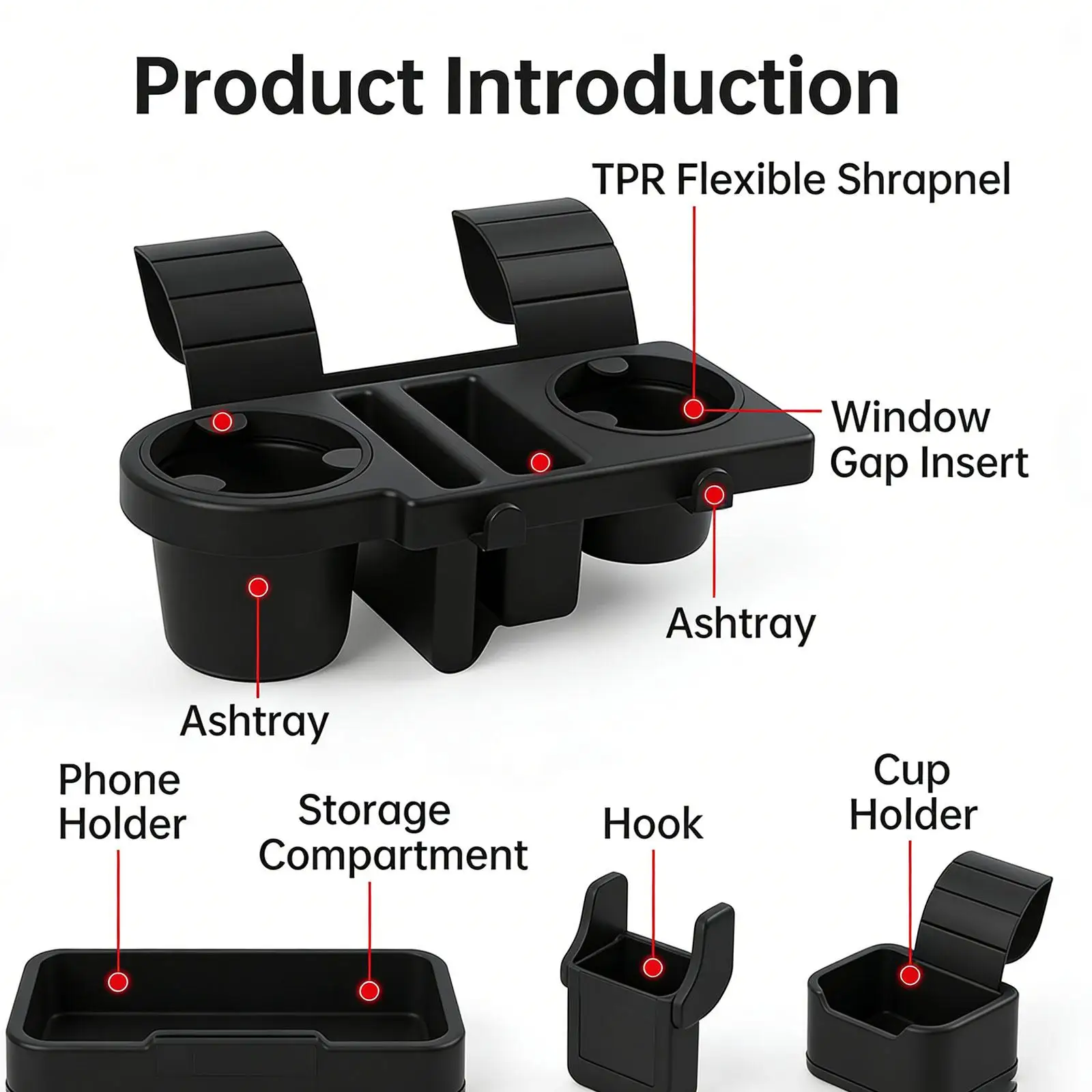 

Vehicle Door Side Hanging Storage Rack Tray Multi Purpose Cup Holder Car Window Organizer for Portable Drink Storage