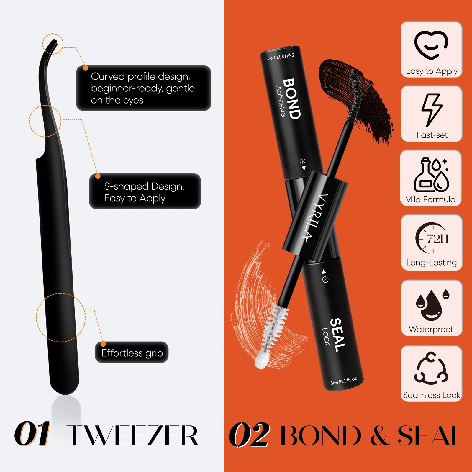VYRILA-Kit de racimo de pestañas individuales esponjosas, Kit de extensiones de pestañas DIY con unión de pestañas y sello, juego de maquillaje