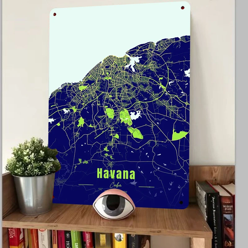 Havana Cuba City Map Metal Wall Art Modern Home Decor Minimalist Urban Poster