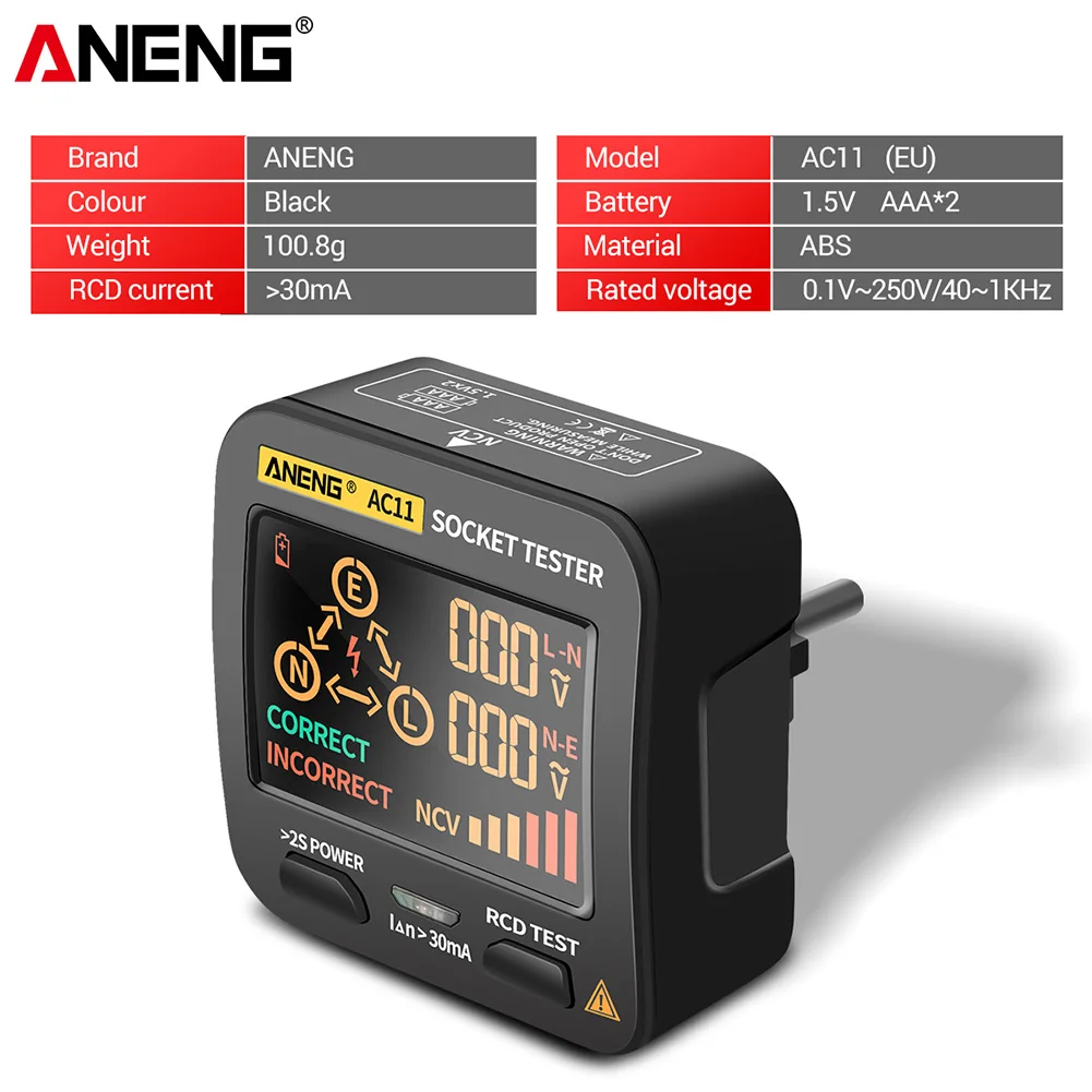 ANENG AC11 Smart Presa di corrente digitale Tester Pro Test di tensione Presa Rivelatore EU/US/UK Tester batteria universale Strumento di controllo