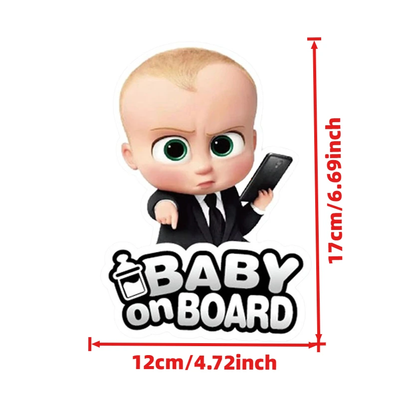 Funny Boss Baby Baby on Board Sticker, Waterproof Vinyl Decal, Cartoon Safety Warning Decor for Car Bumper Window view 2