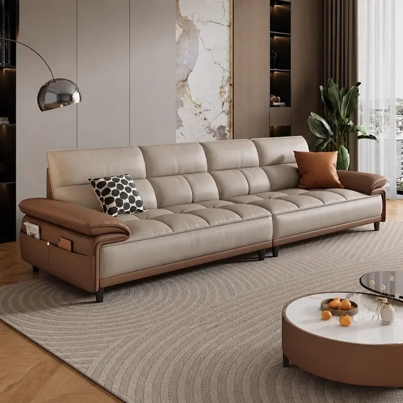 Genuine Leather Sofa First Layer Cowhide Modern Simple Living Room Furniture Small Apartment Straight Row Light Luxury Couch