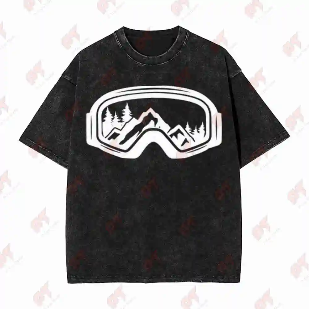 Ski Snowboard Goggles Skiing Snow Mountain Winter Vintage Washed Tee Pure Cotton T-Shirt view 4
