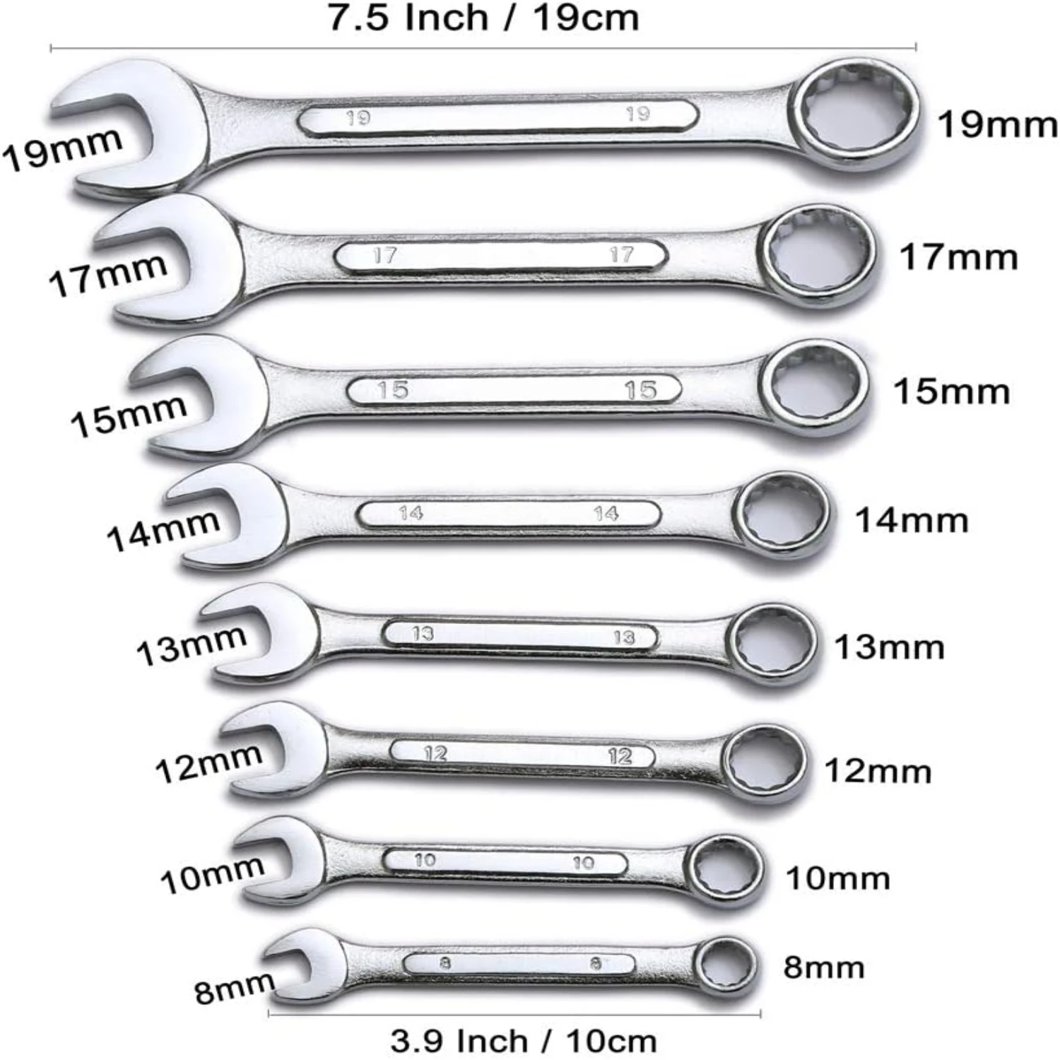 

High-Quality Versatile, Durable, Sturdy, and Reliable 8-Piece Metric Standard Combination Wrench Set - Ideal for Easy Repairs, A