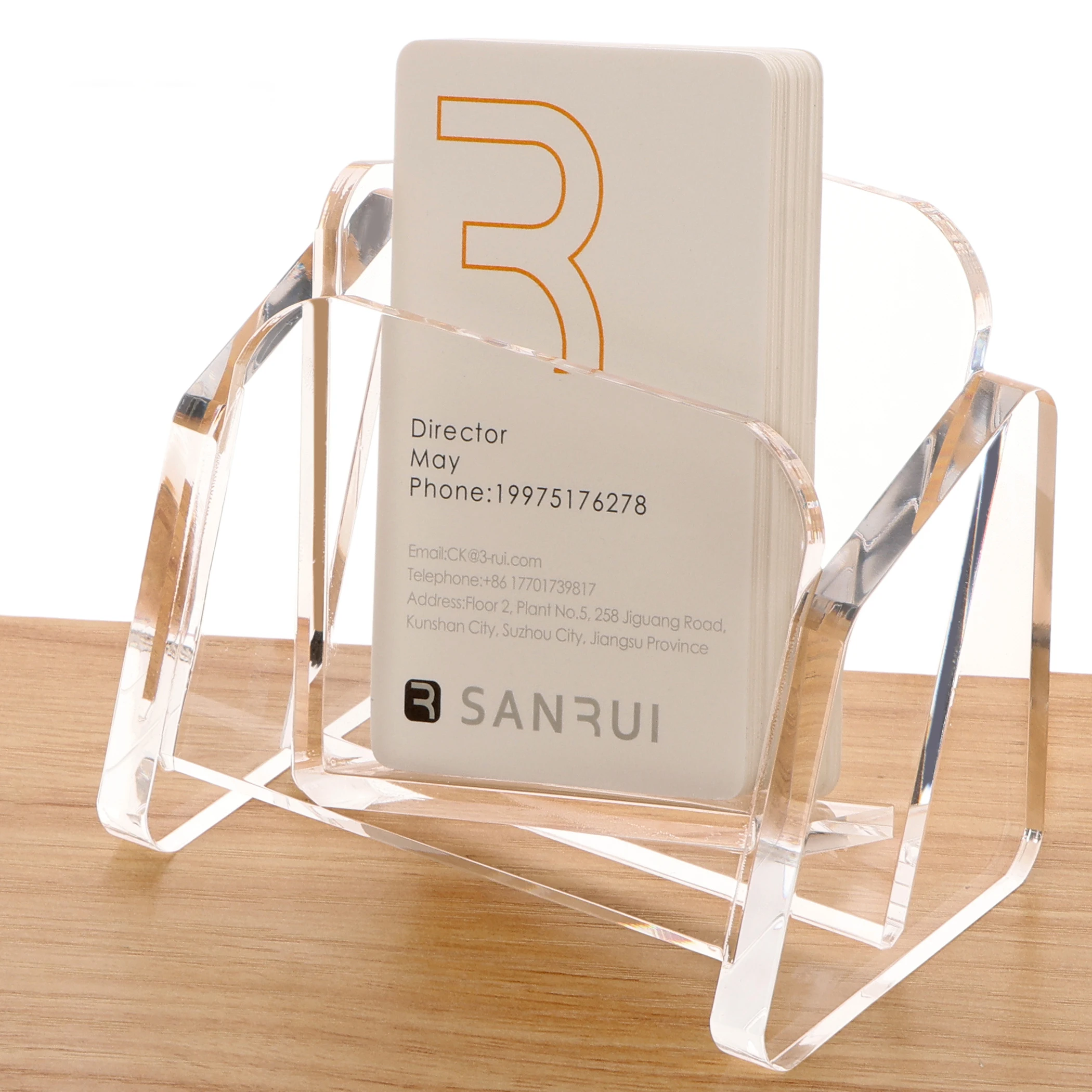 SANRUI Clear Vertical Business Card Holder for Desk, Acrylic Business Card Display Stand Tilt Storage Holders 1 Tier 1 Slots