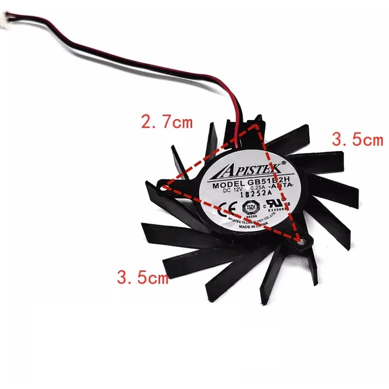 New CPU Fan for GB51B2H Diameter 5CM Hole Spacing 3.5*3.5*2.7CM Graphics Card Cooling Fan