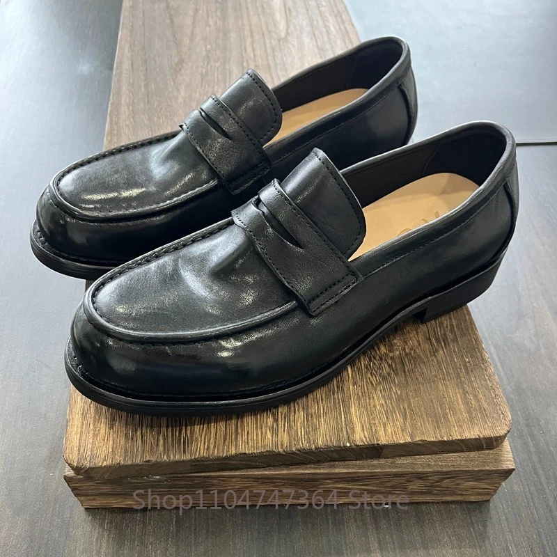 Italian Handmade Casual Work Dress Shoes Men Loafers Black Wedding Party Office Oxfords Male Leather Shoes Male Genuine Leather