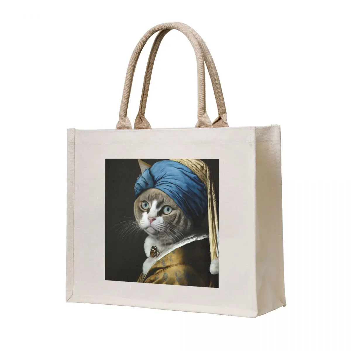 

Johannes Vermeer cat with a pearl earring Tote Bag Women bags Big bag Customizable tote bag shopping trolley