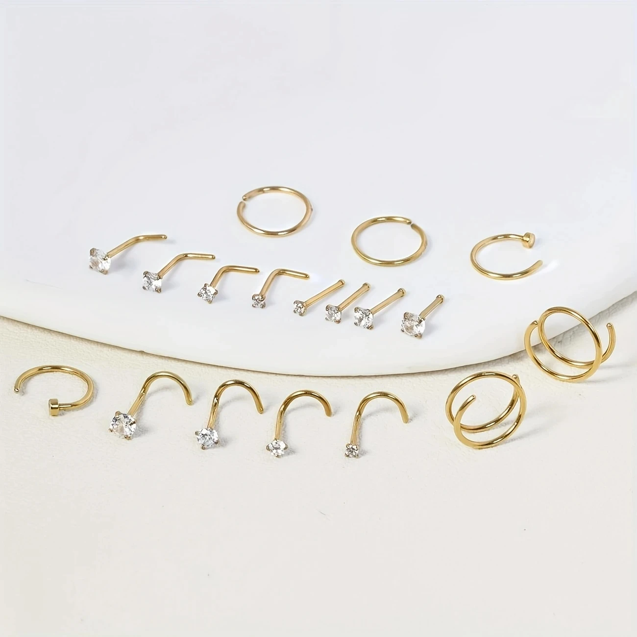 

18pcs/Set 20G нержавеющая сталь нос кольца круг нос шпильки L форма изогнутый прутник нос винт кость пирсинг ювелирные изделия для женщин мужчин