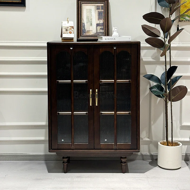

13American Style Solid Wood Living Room Storage French Light Luxury Sideboard Natural Wood Cabinet