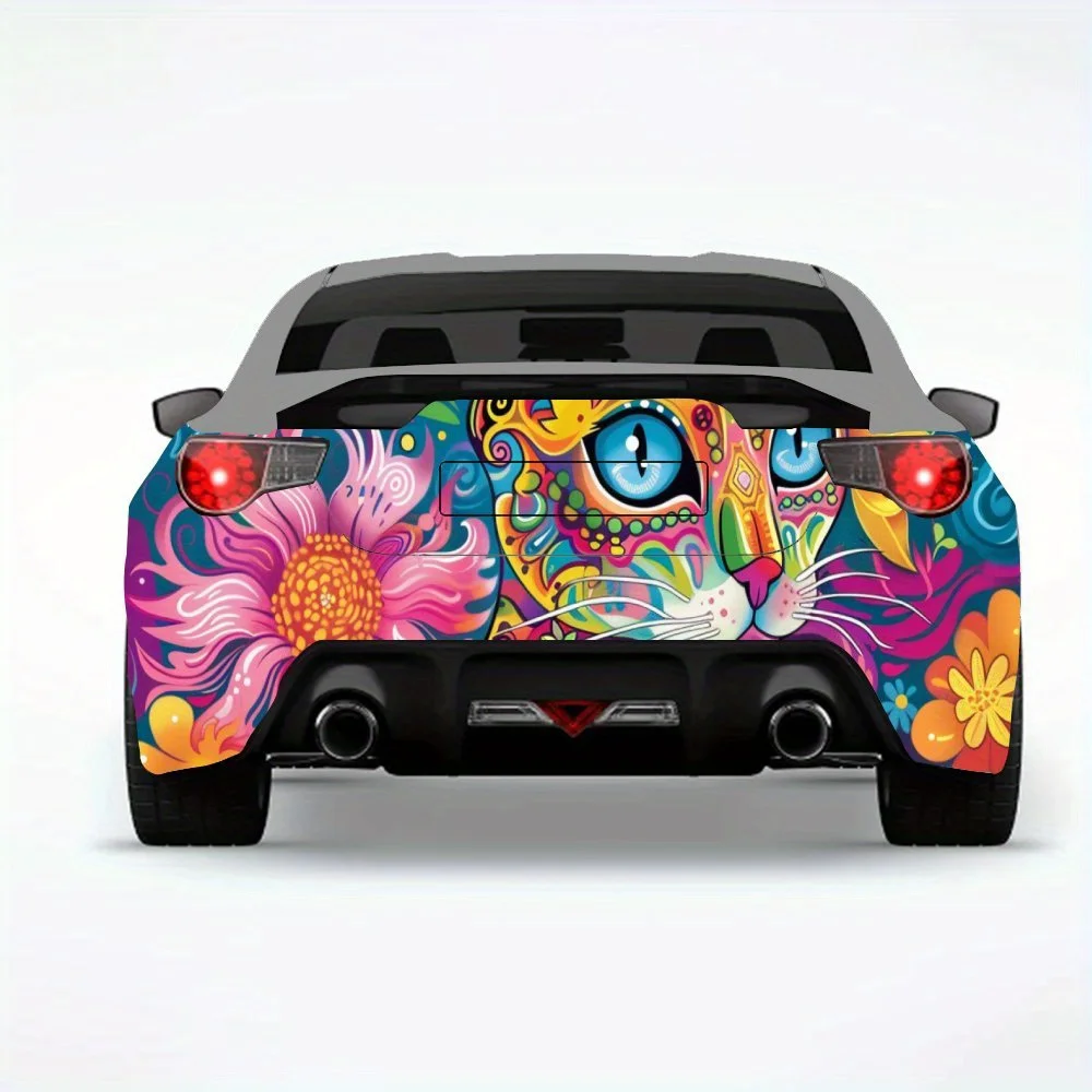 ملصق سيارة فني على شكل جمجمة ملونة على شكل قطة، ملصق فينيل لخلف السيارة، ملصقات فينيل ذاتية اللصق مقاومة للماء لذيل السيارة والمصد