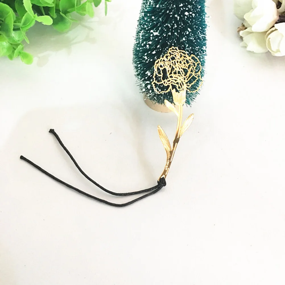

6pcs Metal Bookmark Hollow Carnation Flower Shaped Pendant Bookmark with String for Book Paper Office School Supplies (Golden)