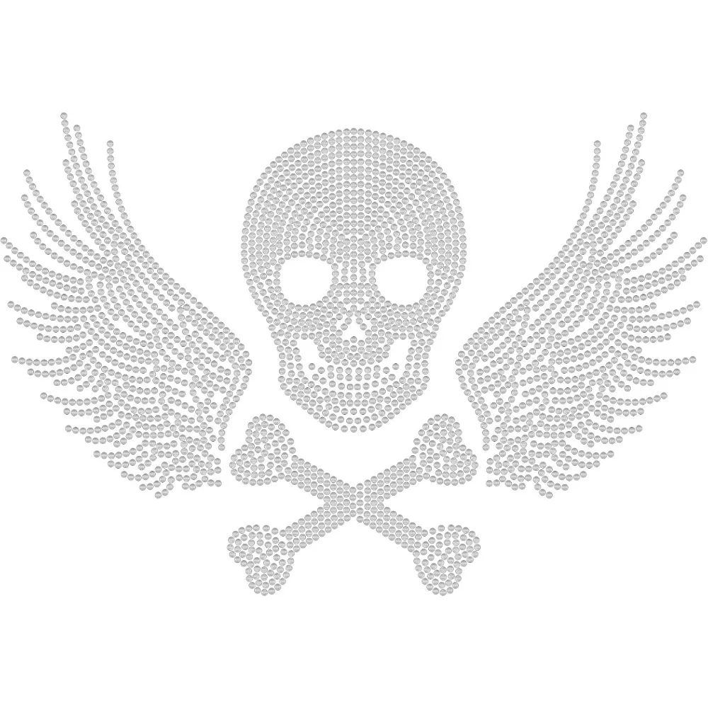 

Skull Iron on Rhinestone Heat Transfer Wings Crystal Halloween Decor Clear Skeleton Bling Patch Clothing Repair Hot Fix Applique
