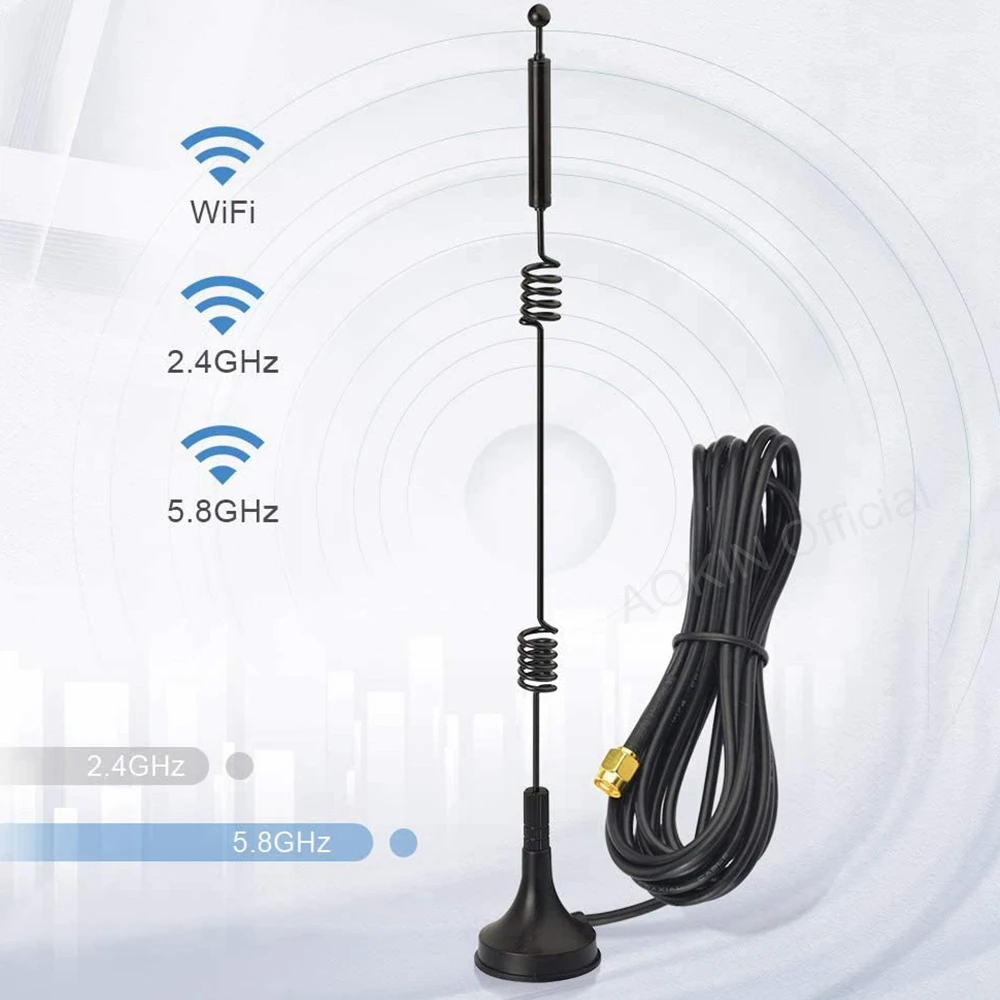 Dual Band WiFi 2.4GHz 5GHz 5.8GHz 9dBi Magnetic Base RP-SMA Male Antenna for WiFi Wireless Network Card USB Adapter Camera Video