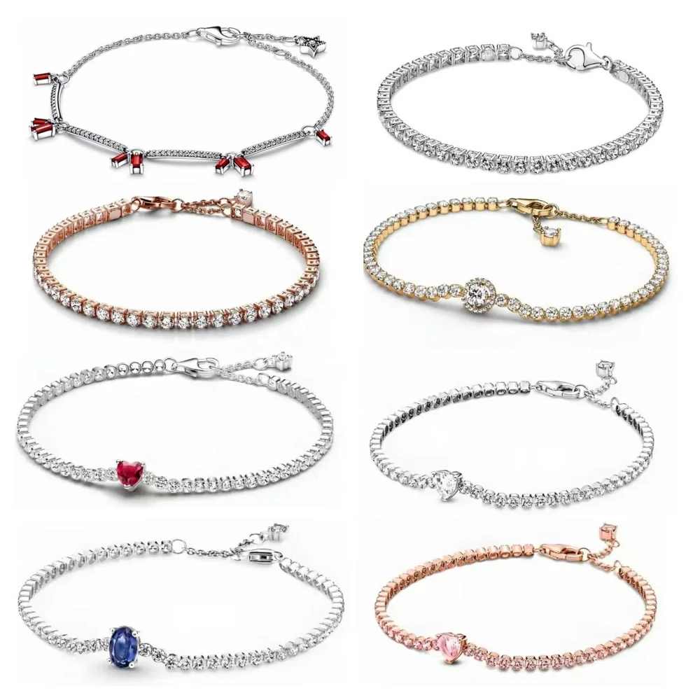 Nueva pulsera con dije de circonita de plata 925 roja exquisita en forma de corazón, rosa y azul, adecuada para dar regalos de joyería para mujeres en el Día de San Valentín