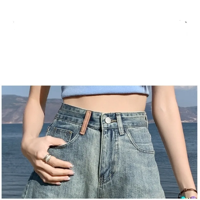 Summer New Distressed Fashion Casual Loose Sexy Preppy Style Sweet Denim Shorts Commuter Button Zipper Panel Printed Pants