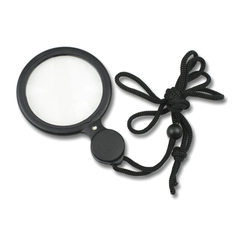 Handheld Portable 4X Magnifying Glass with LED Lights Hanging Lanyard for Elders